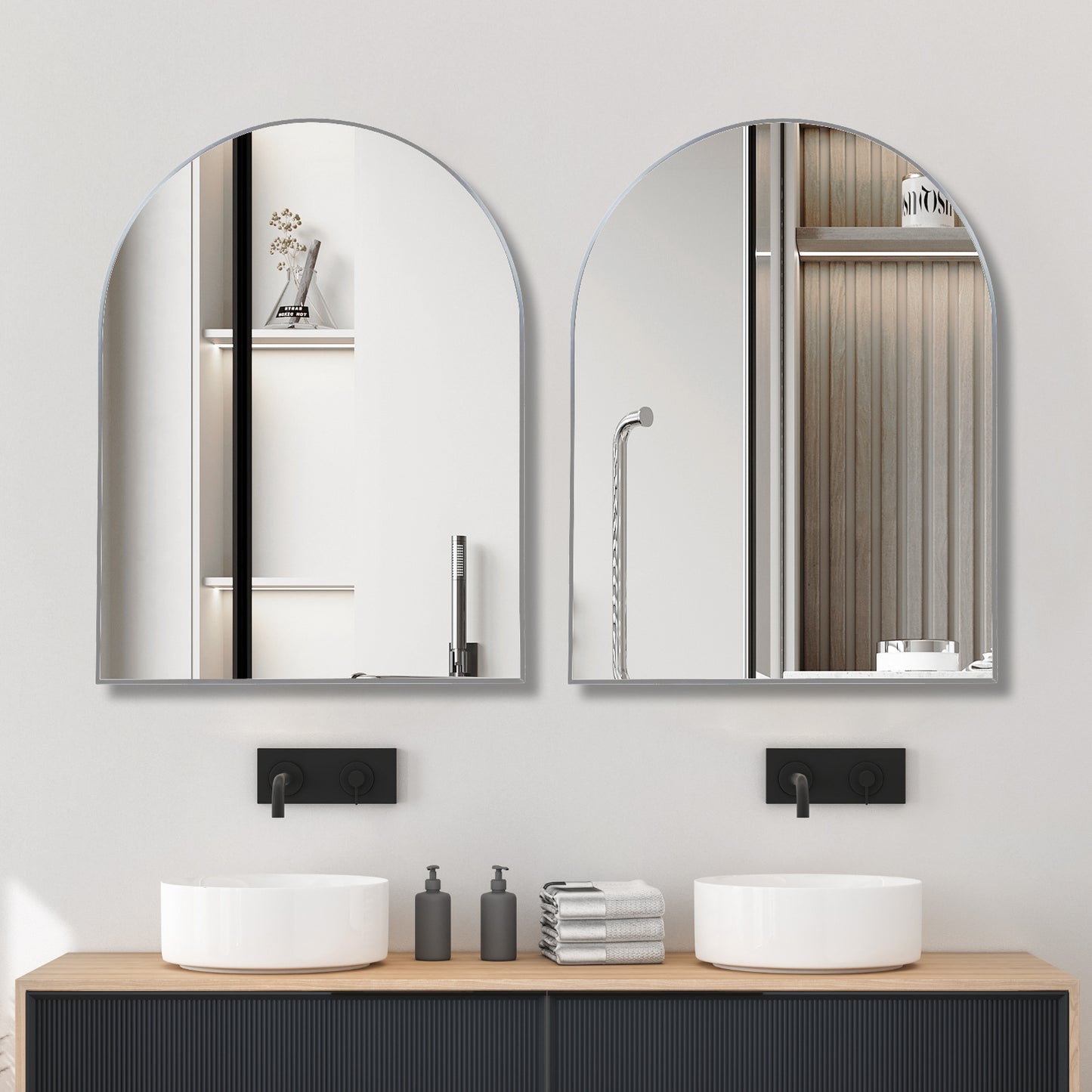 30x40 Inch Arched Silver Metal Framed Wall Mirror