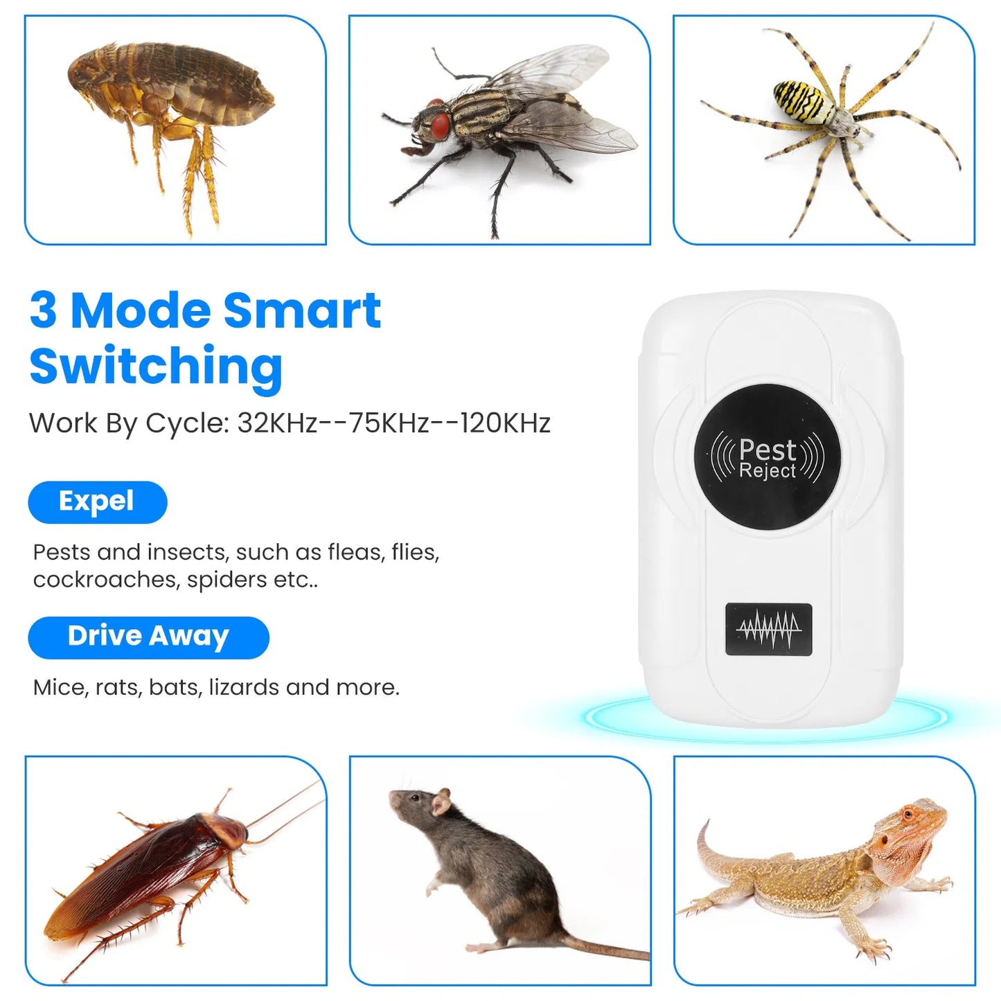 Ultrasonic Insect Repellent - 6 Pack with 3 Modes for Home Use