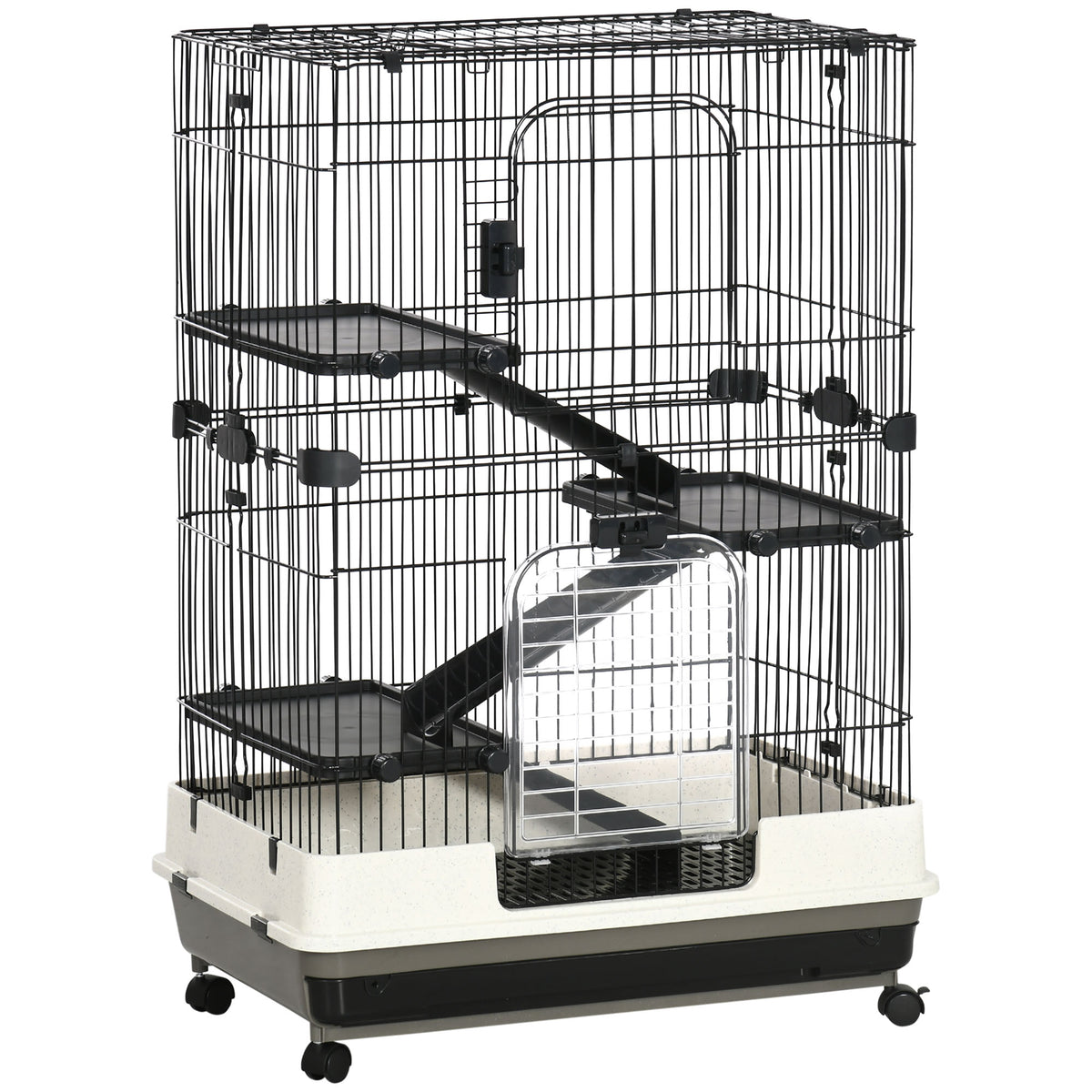 32-Inch Small Animal Cage with Wheels, Slide-Out Tray for Rabbits, Chinchillas, Ferrets - Black