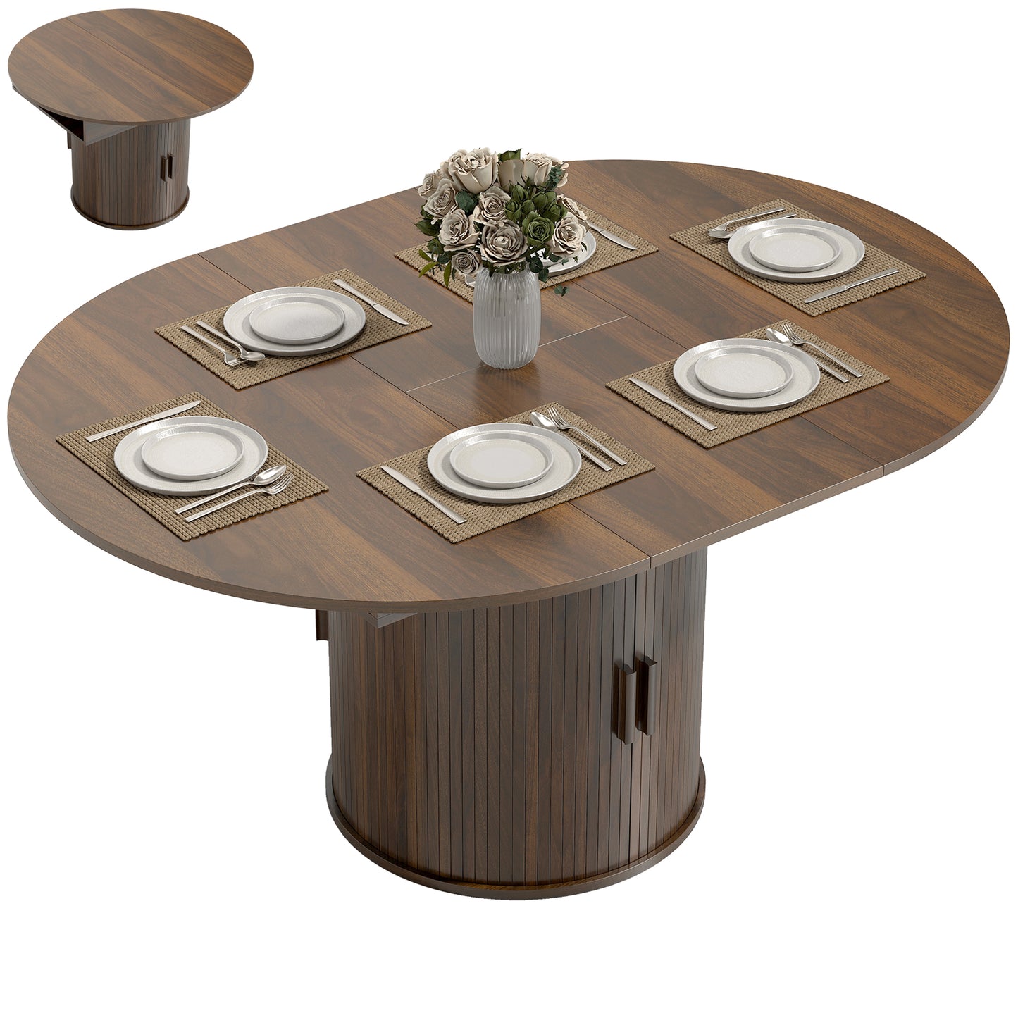 Extendable Dining Table for 6, 60" Farmhouse Kitchen with 2-Tier