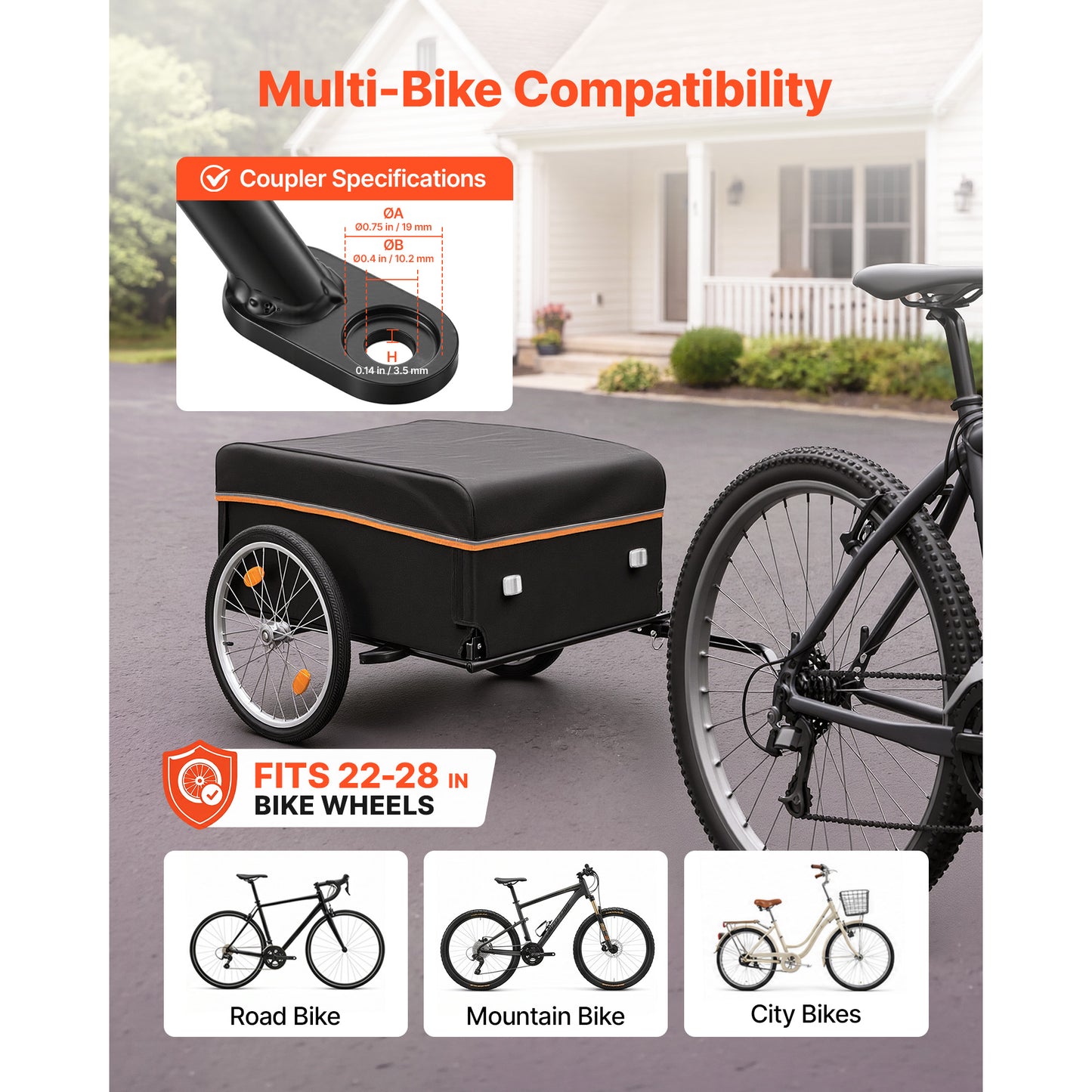 Heavy-Duty Bicycle Cargo Trailer 130 Lb Load Foldable Bike Wagon with Waterproof Cover