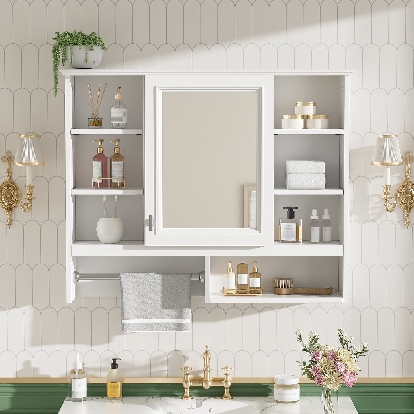 35 Inch Wall-Mount 2-in-1 Mirror Cabinet With Adjustable Shelves,