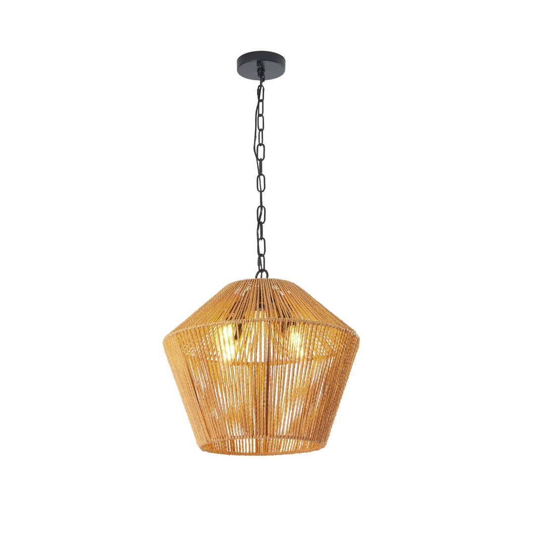 Boho Hemp Rope Pendant Light Fixture - Adjustable Height, Natural Finish