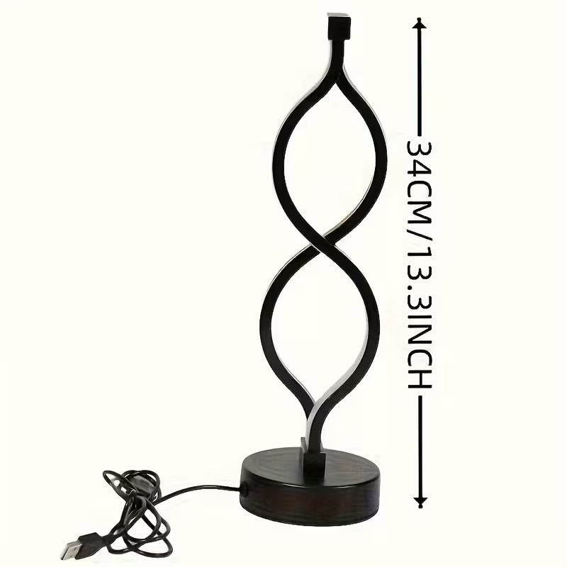 2-Pack Modern Wave USB Desk Lamp with 3-Color Dimmable Lighting for Bedroom