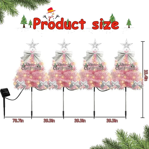 4 Pack Solar Christmas Tree Pathway Lights - Waterproof Mini Decor