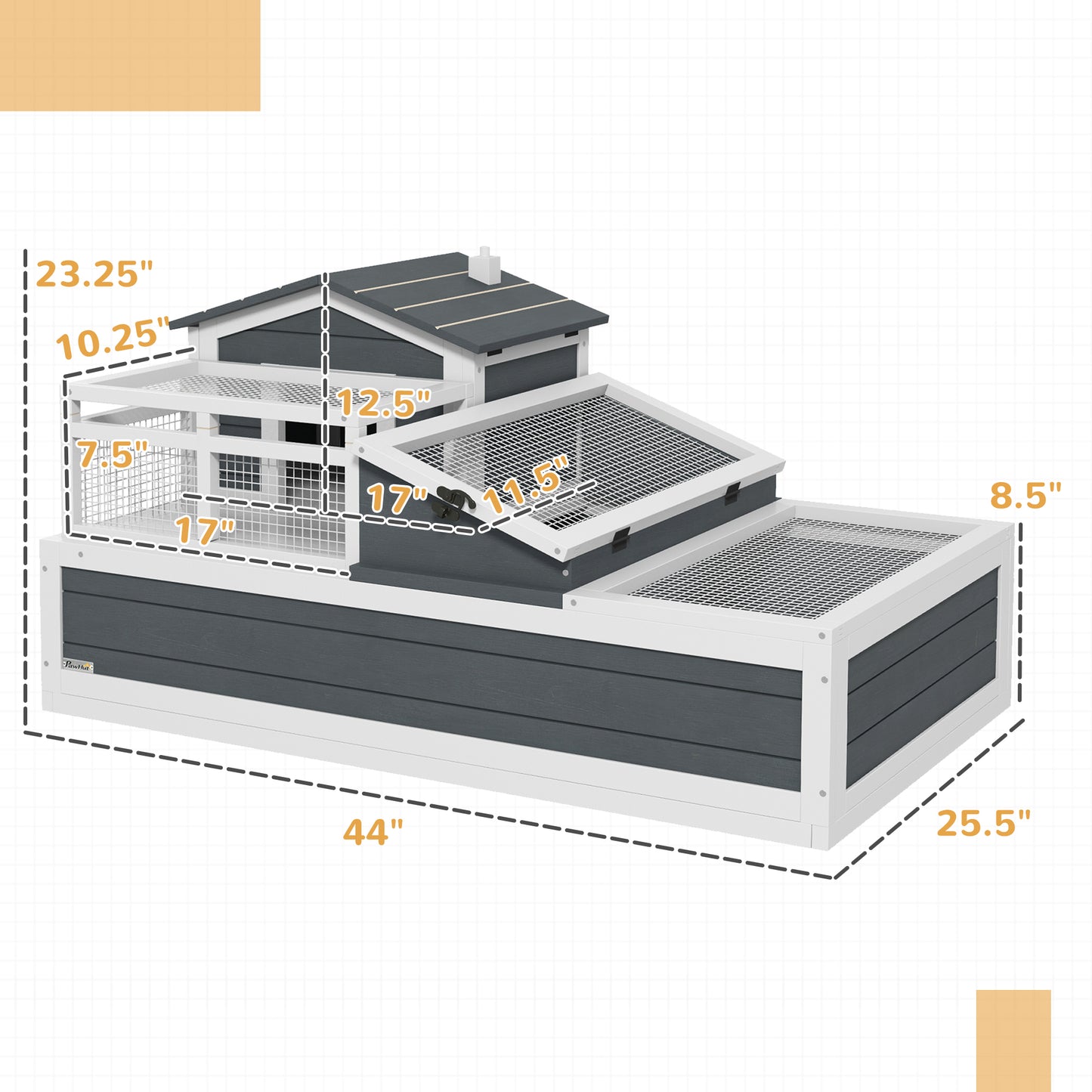 Large 3-Room Tortoise Habitat House with Balcony & Two Stories - Gray