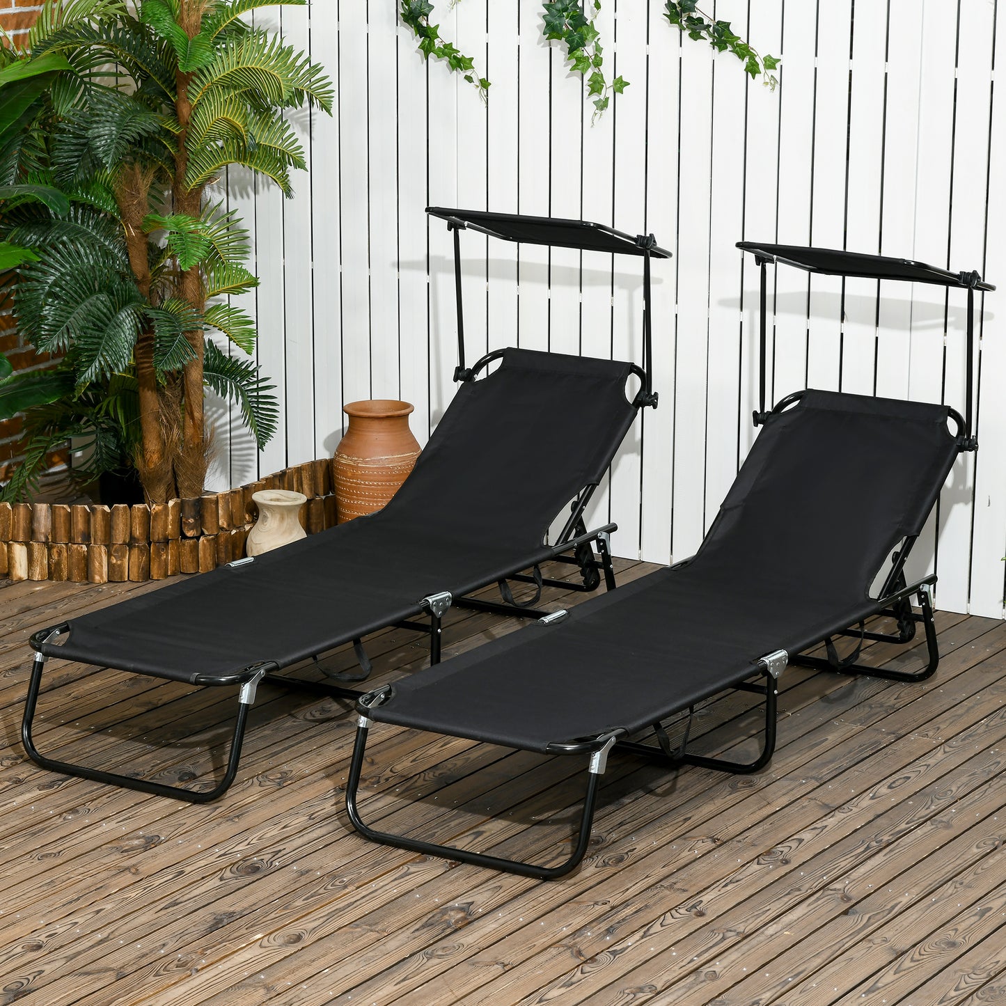 Outdoor Lounge Chairs Set of 2 - Adjustable Reclining, Black