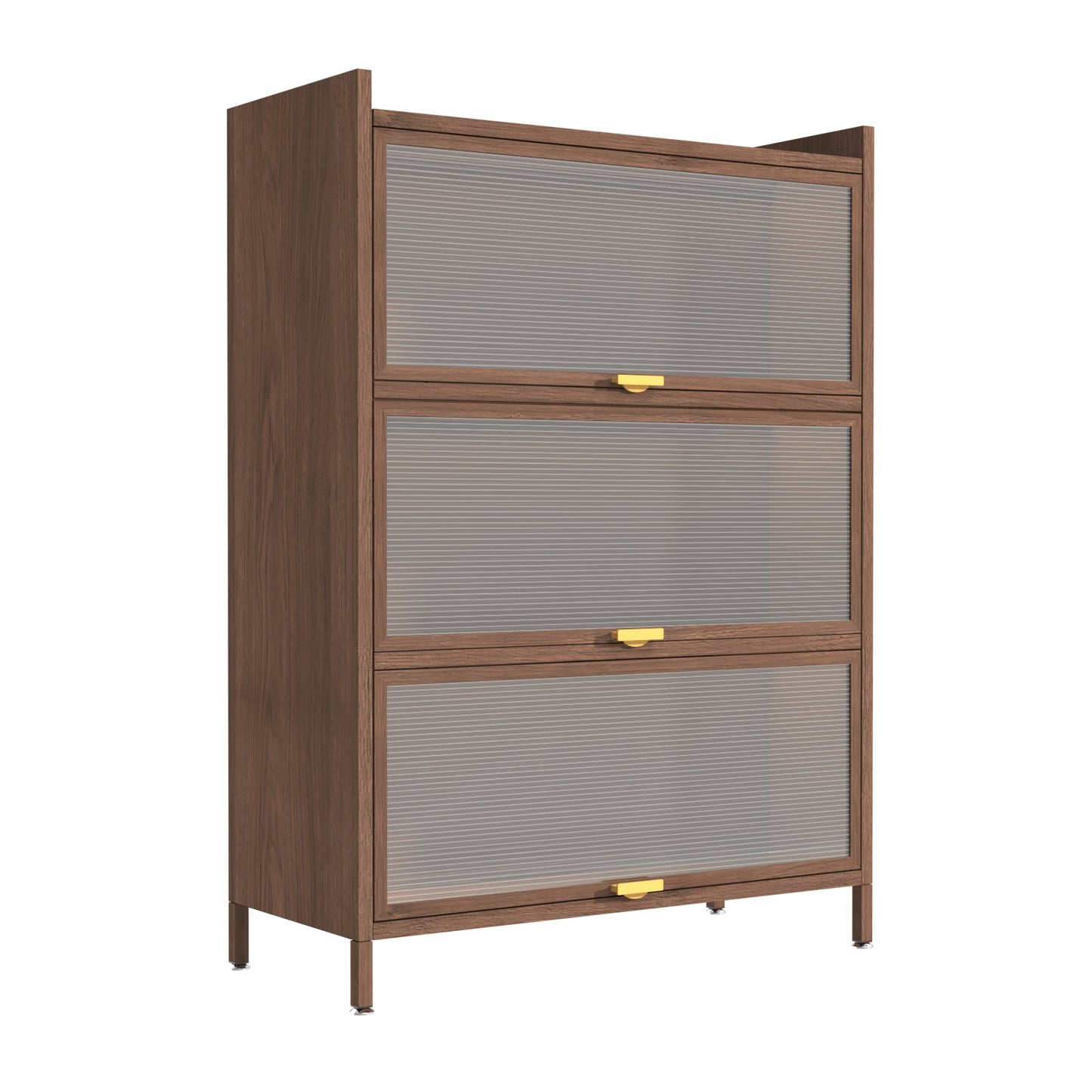 44'' Tall Metal Cabinet with 3 Flip Doors - Walnut Storage
