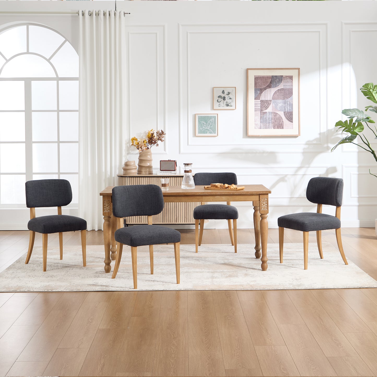 Modern Fabric Upholstered Dining Chairs Set of 2 - Dark Grey