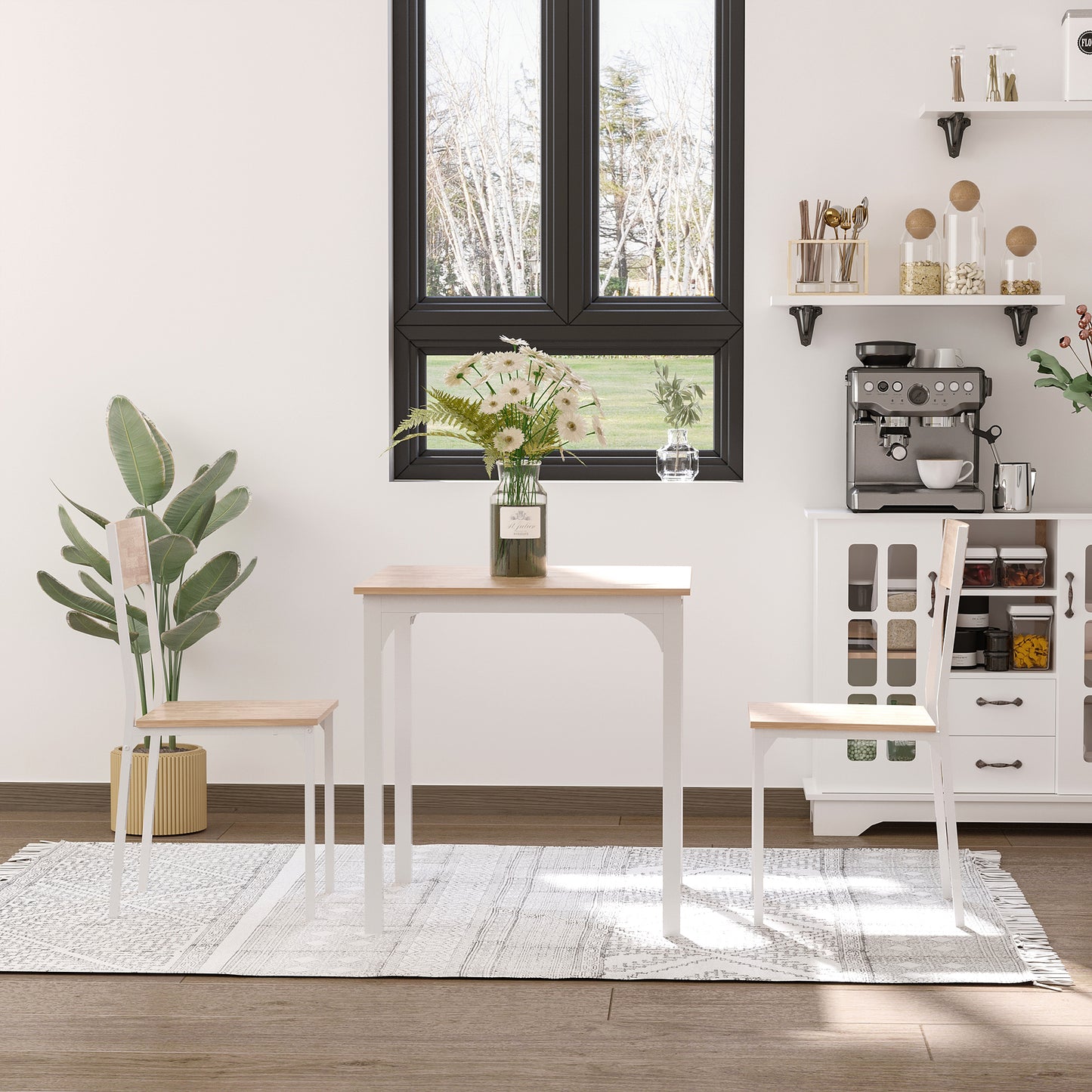 3-Piece White Square Dining Table Set with 2 Chairs