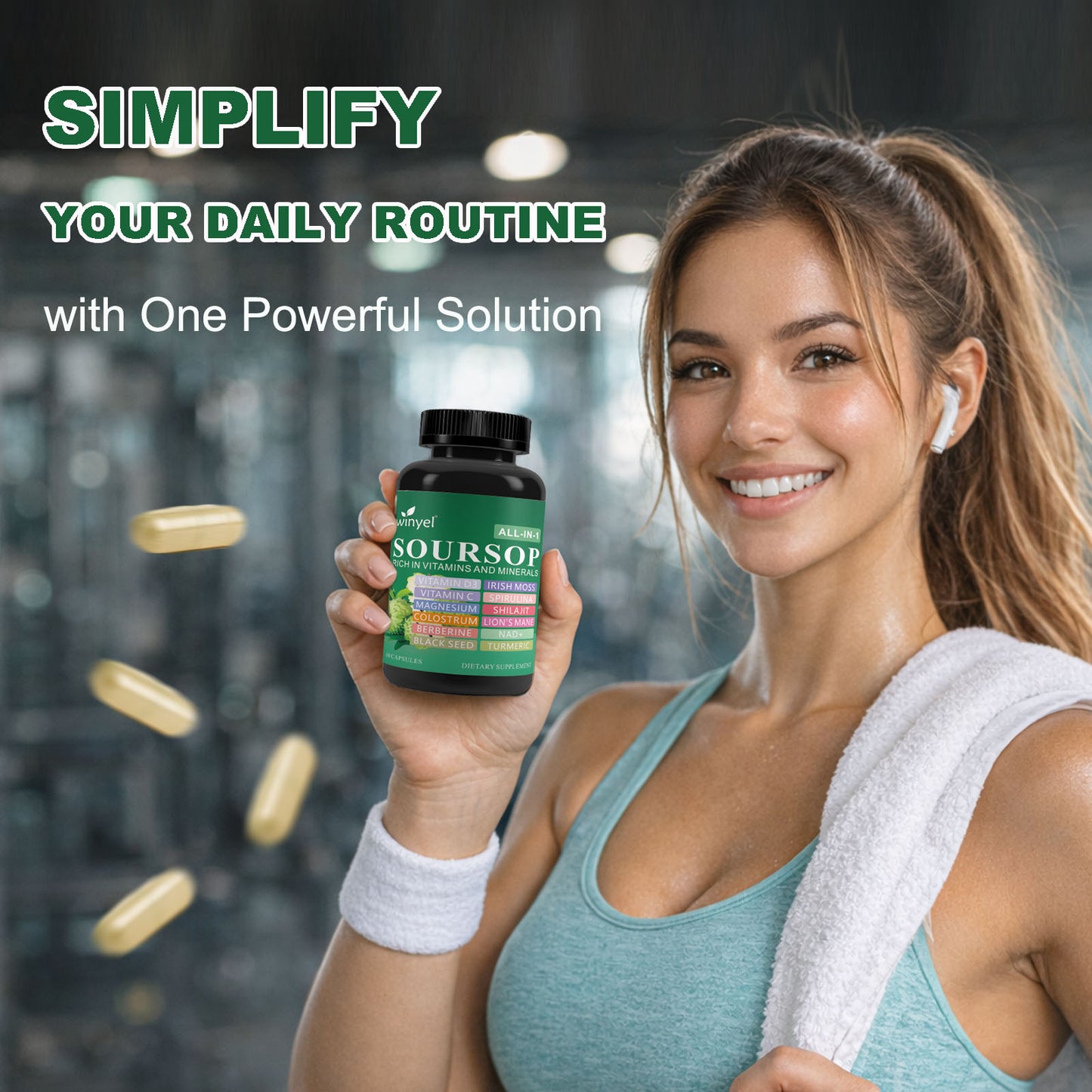 Soursop Herbal Supplement with Lion's Mane & Turmeric - 60 Vegan Capsules