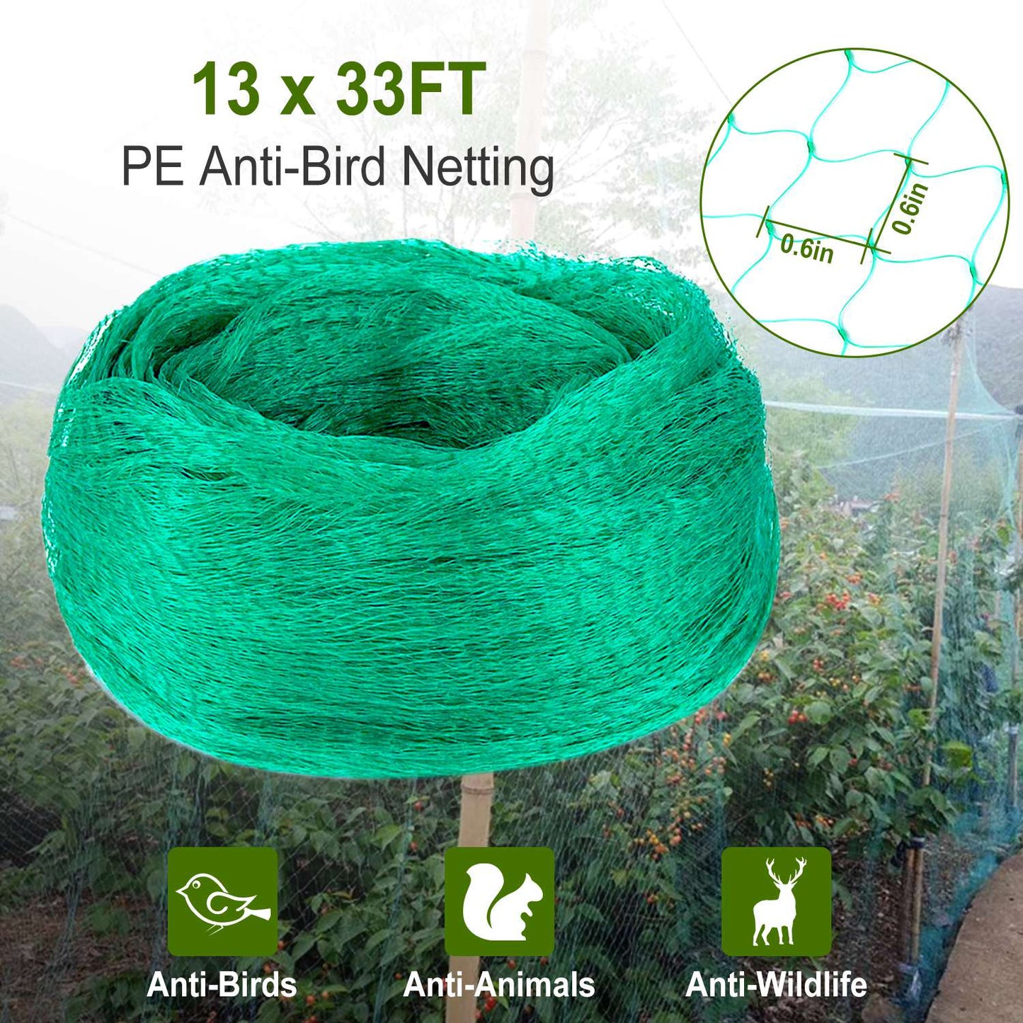 Heavy Duty Garden Netting 13x33ft Bird & Animal Protection Mesh for Plants