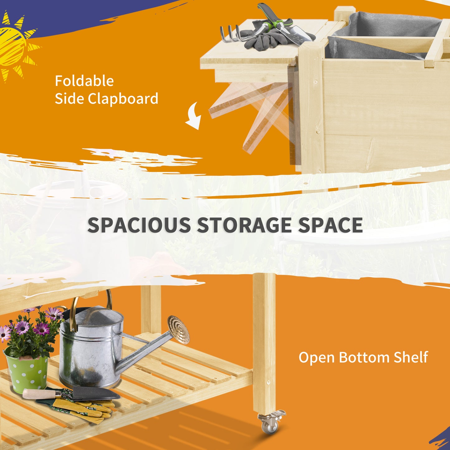 Raised Garden Bed Planter with 8 Compartments, Storage Shelf & Lockable Wheels