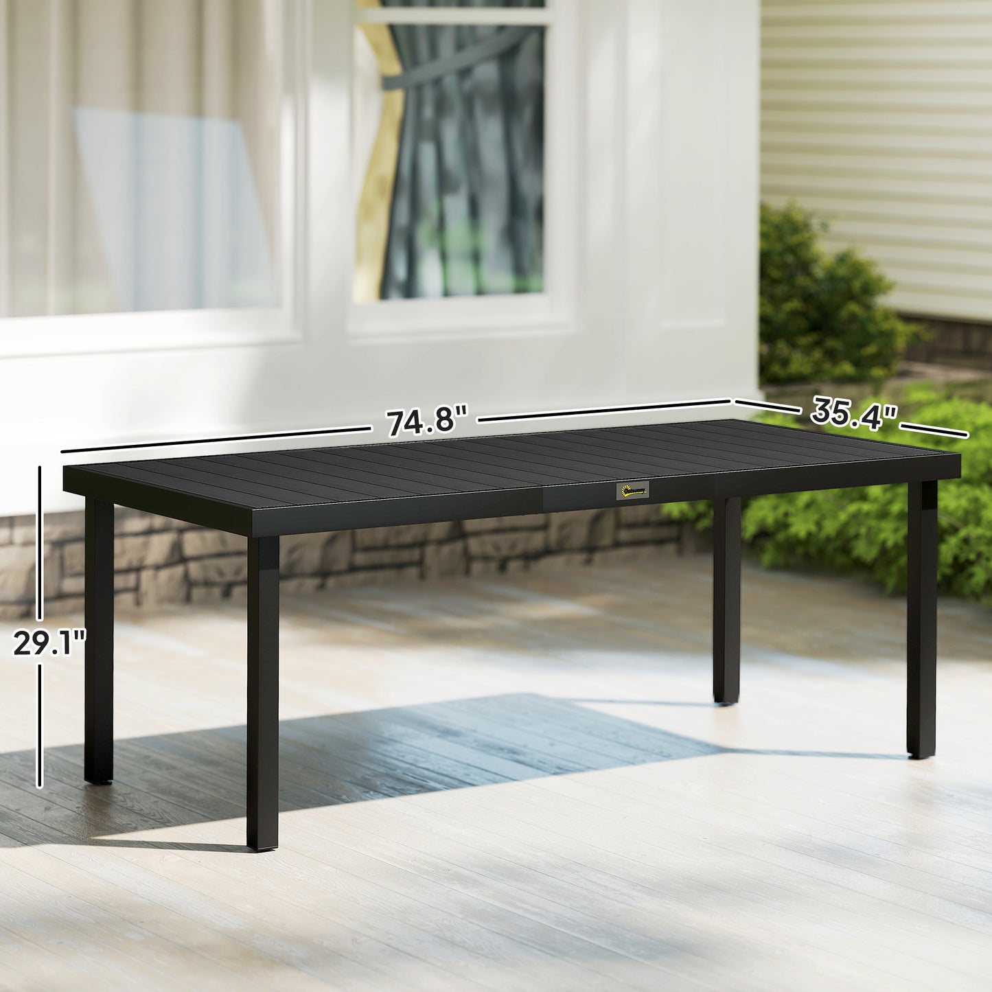 Outdoor Dining Table for 8 - Rectangular Aluminum Frame, Black