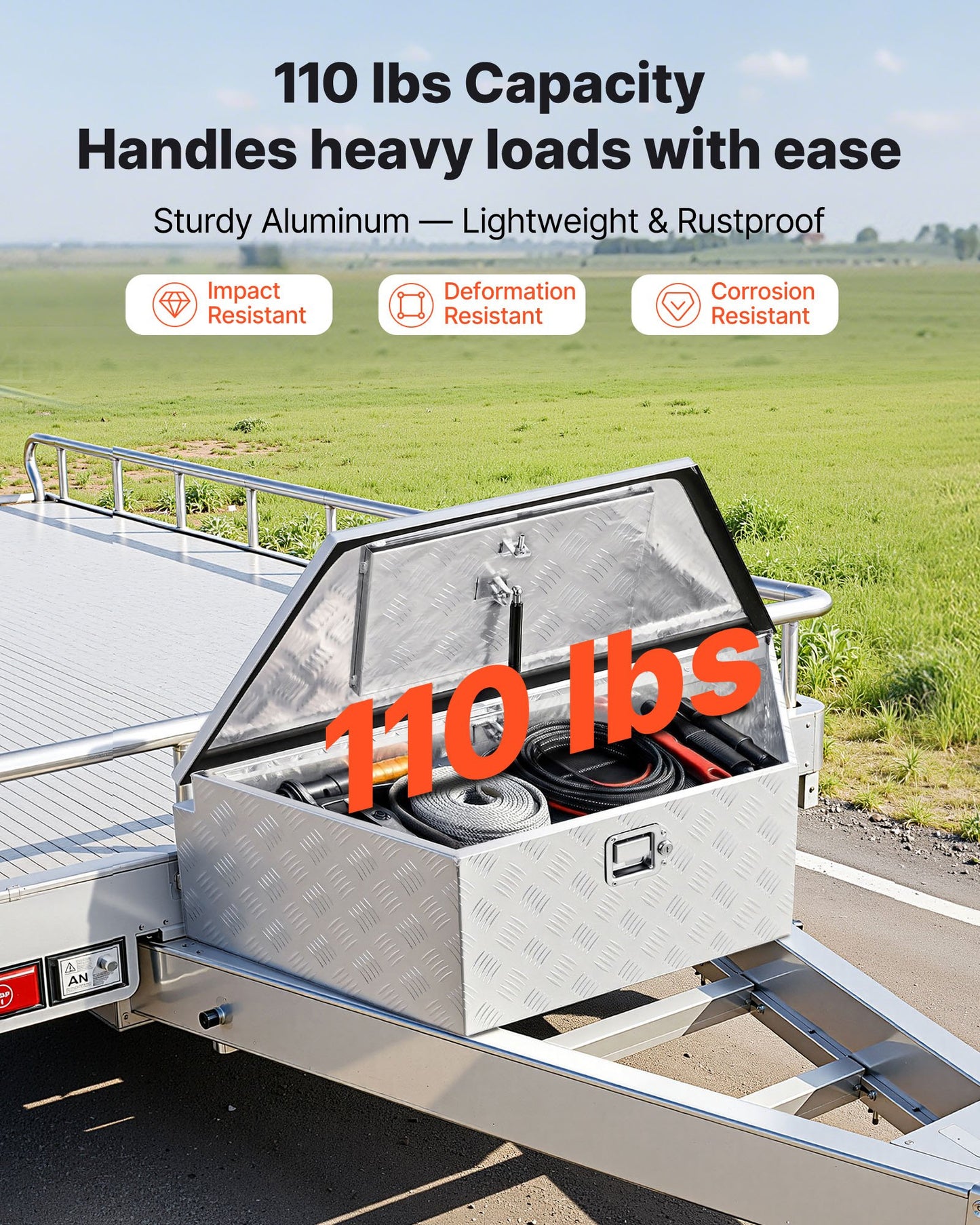 Heavy Duty Aluminum Trailer Tongue Box 39x16.5x12 with Lock - Weather Resistant Storage