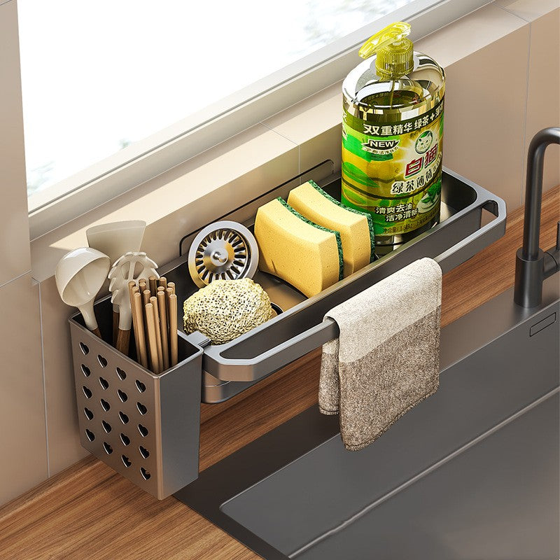Kitchen Sink Storage Shelf with Detachable Rag Rack - Multi-Purpose Organizer