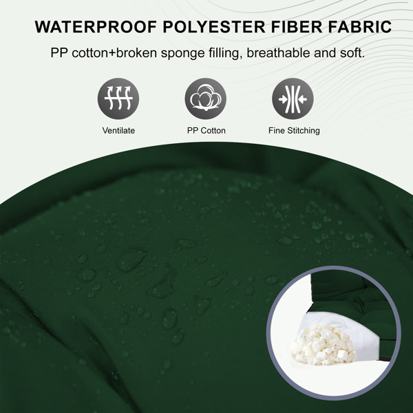 Outdoor Swing Cushions 55 Inch Waterproof 4-Inch Thick Replacement with Backrest & Ties - Green