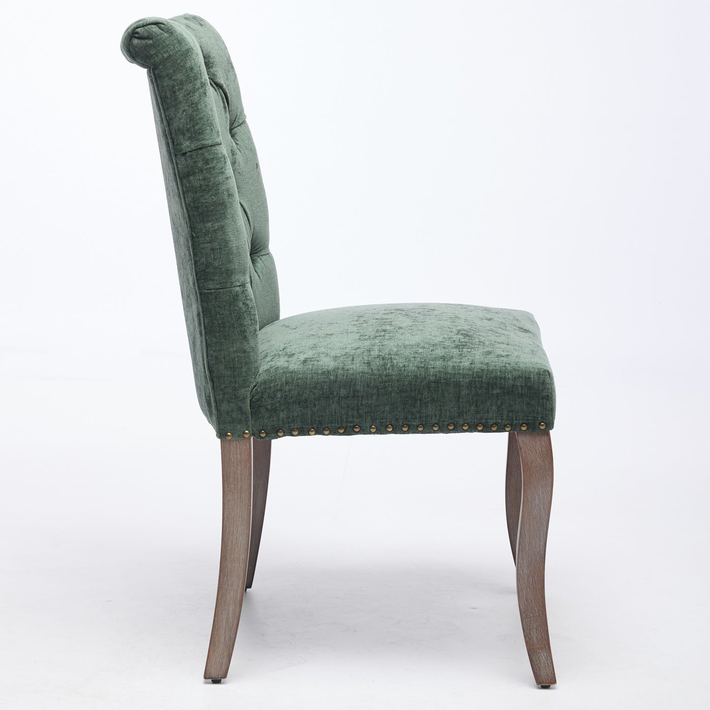 Upholstered Chenille Fabric Accent Dining Chair, Curved Solid Wood