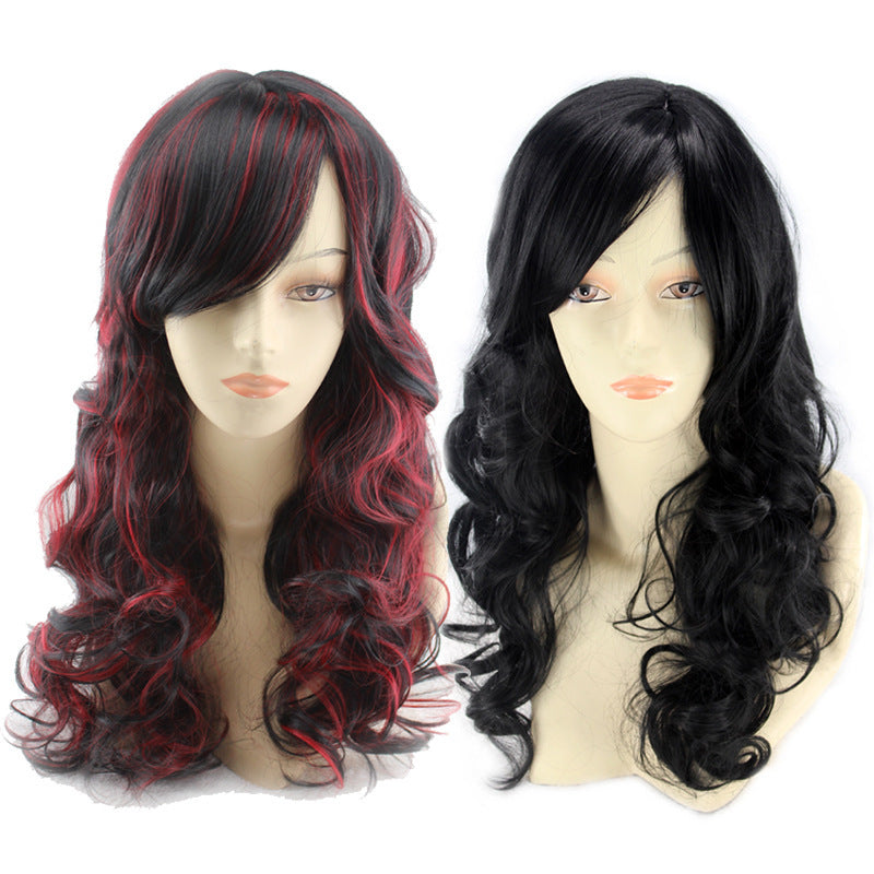 Long Curly Synthetic Wigs with Oblique Bangs - Multiple Colors