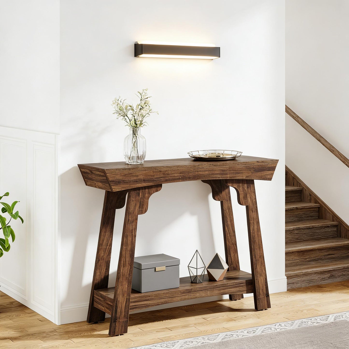 Rustic Brown 2-Tier Console Table - Entryway Storage