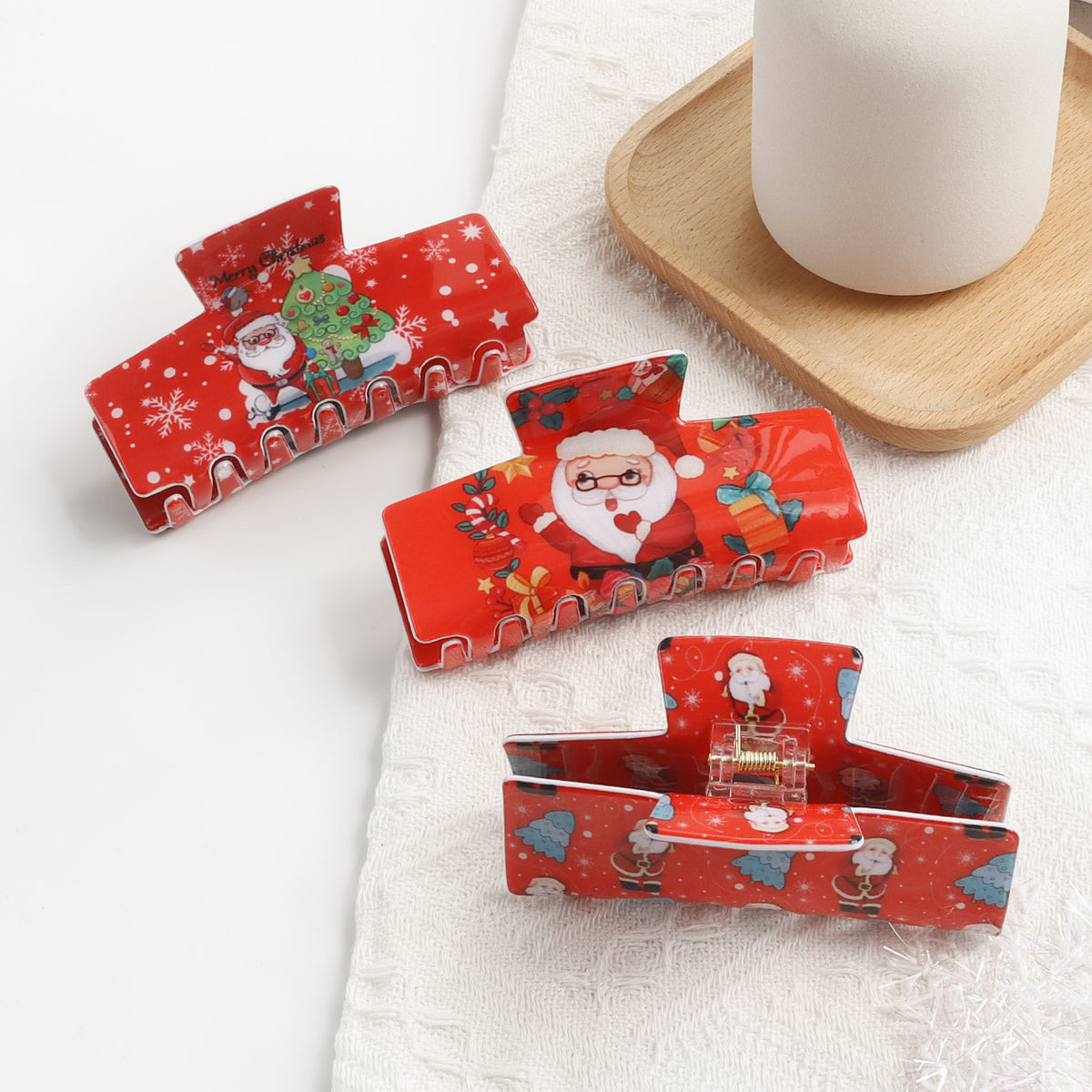 Christmas Snowflake & Santa Hairpin Clip