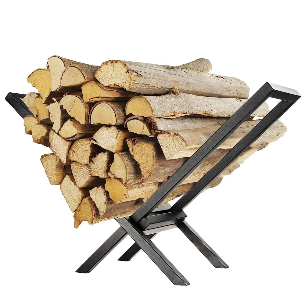 Heavy Duty Steel Log Rack - 220lbs Capacity, X Shape Design
