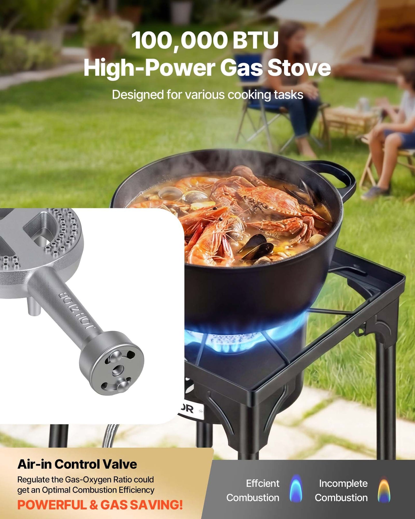 Outdoor Propane Gas Stove - 100,000 BTU Camping Cooker with Tall Stand & Regulator