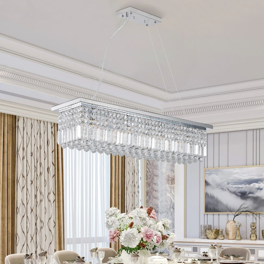 Modern Raindrop Crystal Chandelier - 8-Light Rectangle Pendant
