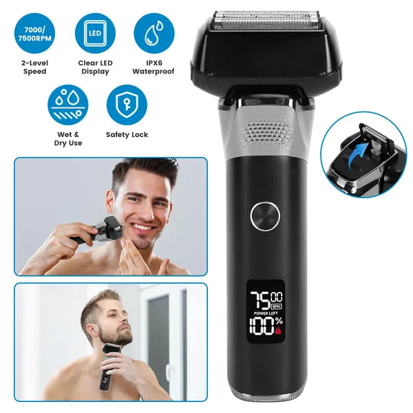 5-Blade Electric Foil Shaver for Men - Wet & Dry Beard Trimmer with LED
