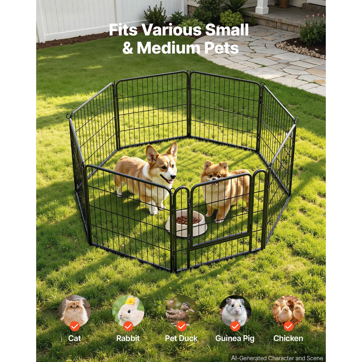 Foldable Dog Playpen 24 Inch Metal Exercise Pen with Door - Indoor/Outdoor Pet Fence
