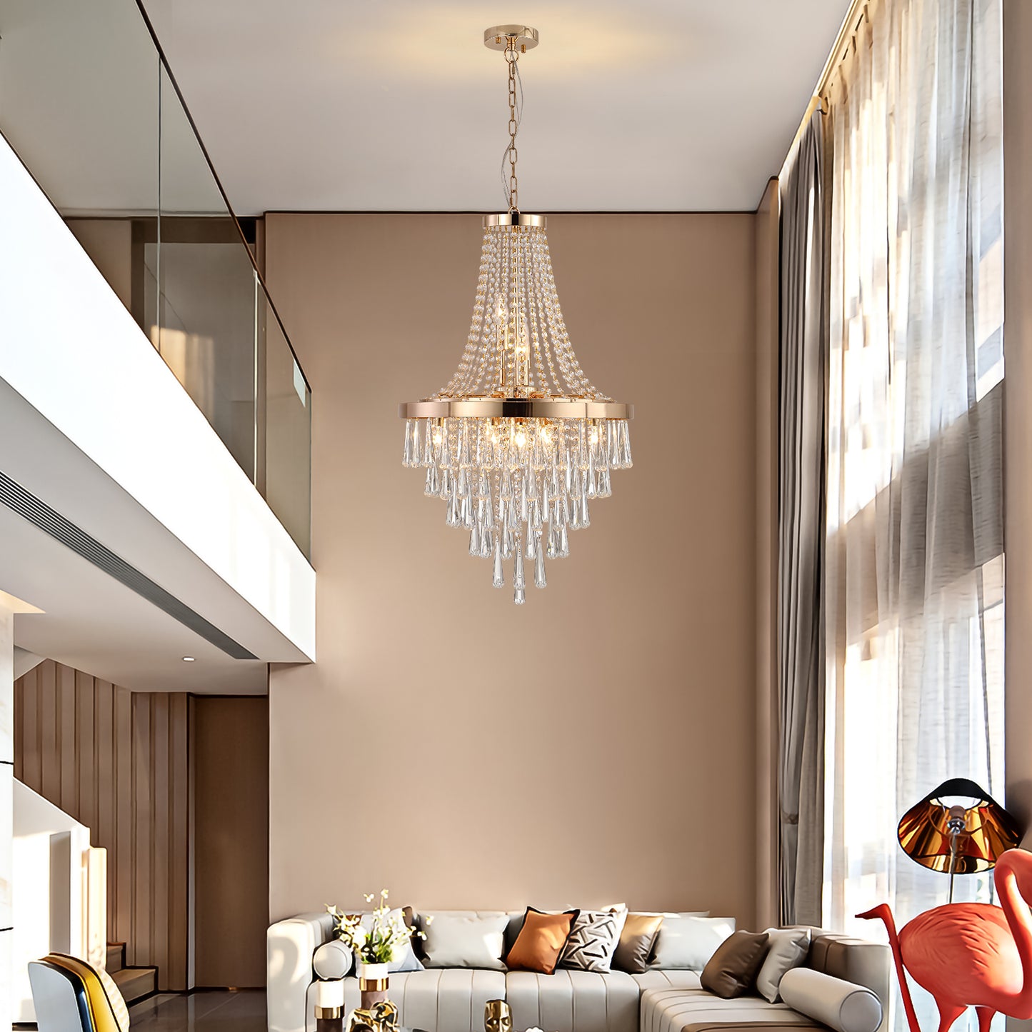 Modern Crystal Pendant Chandelier - 11-Light Golden Finish