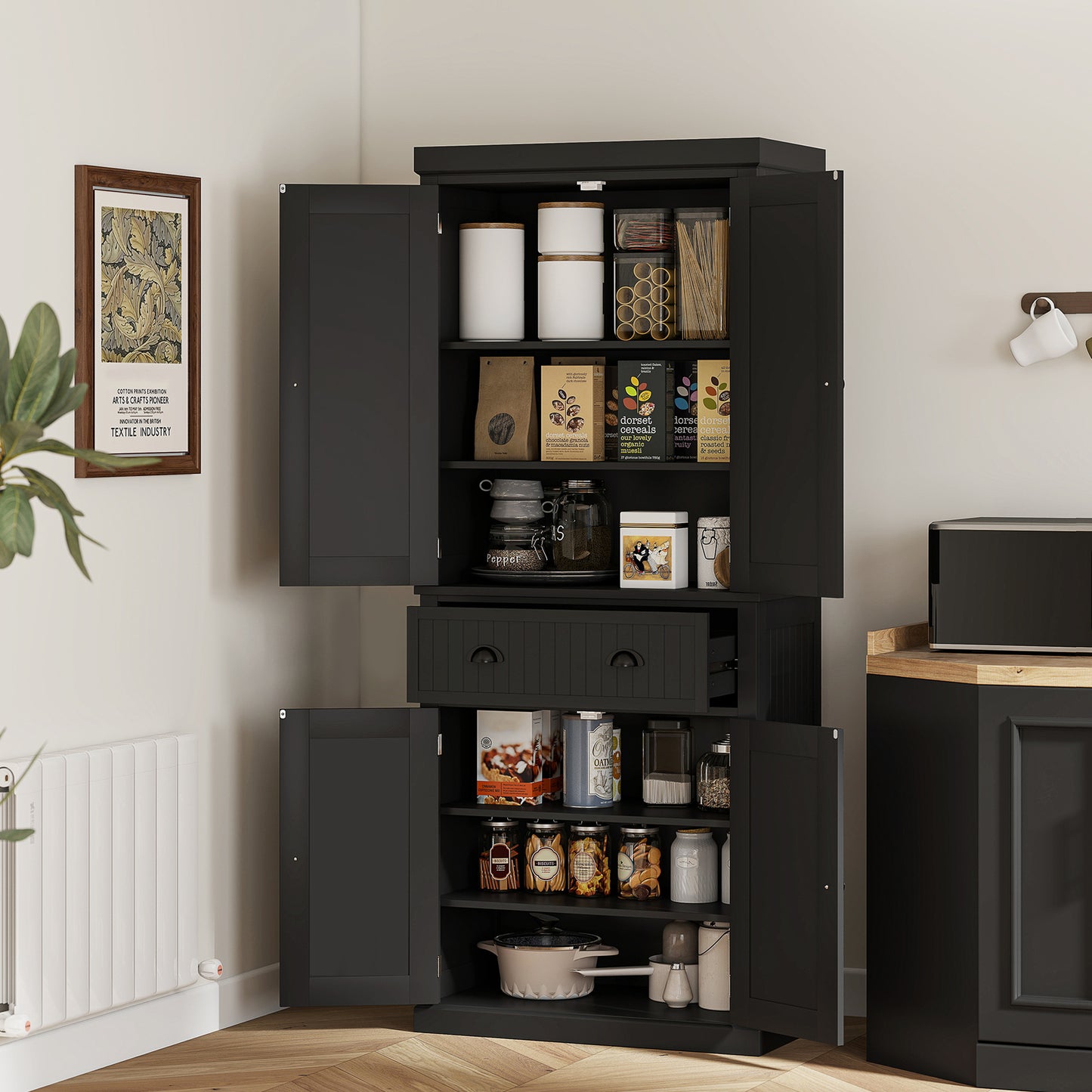 72" Kitchen Pantry Storage Cabinet with Adjustable Shelves - Black