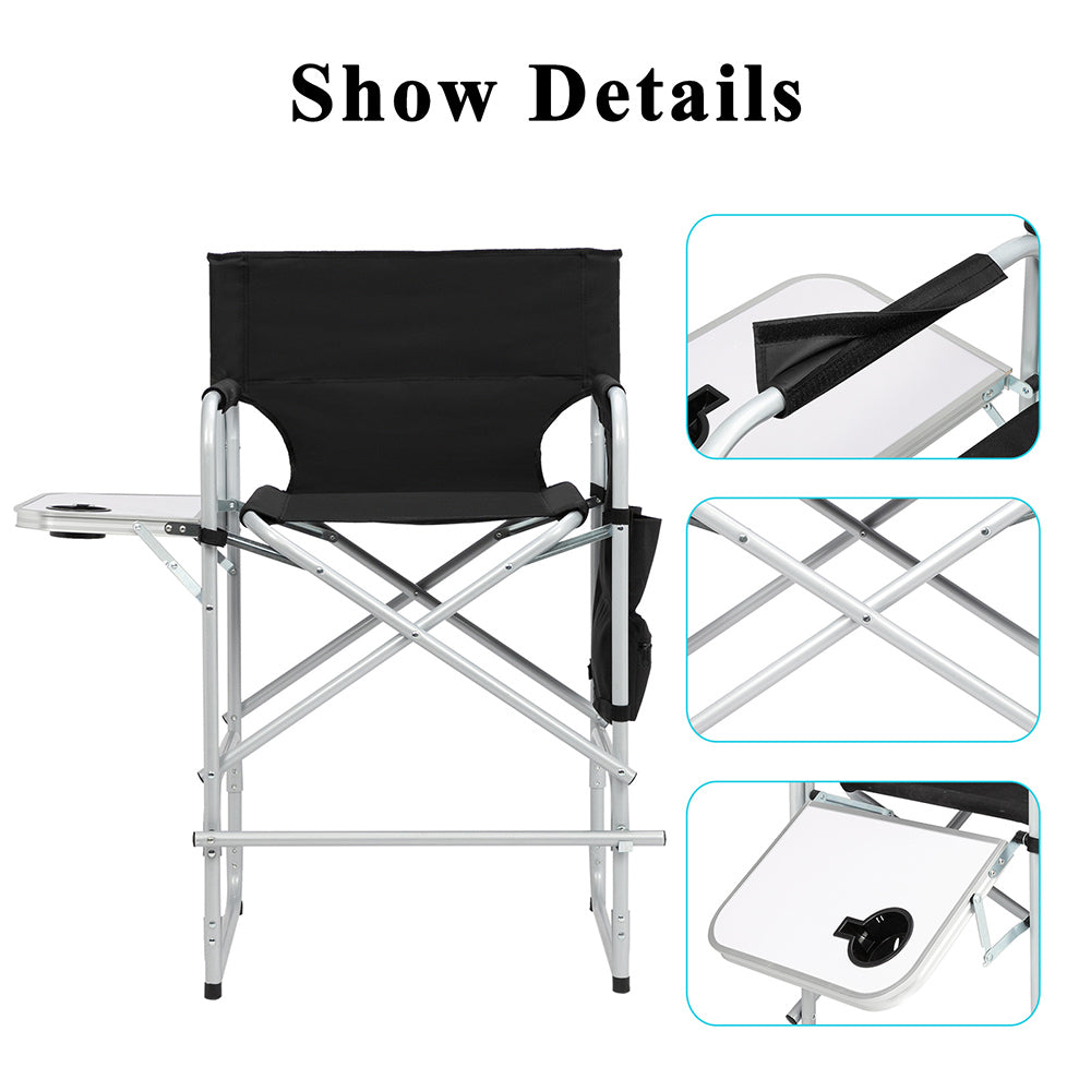 Folding Director's Chair with Footrest and Storage - Black