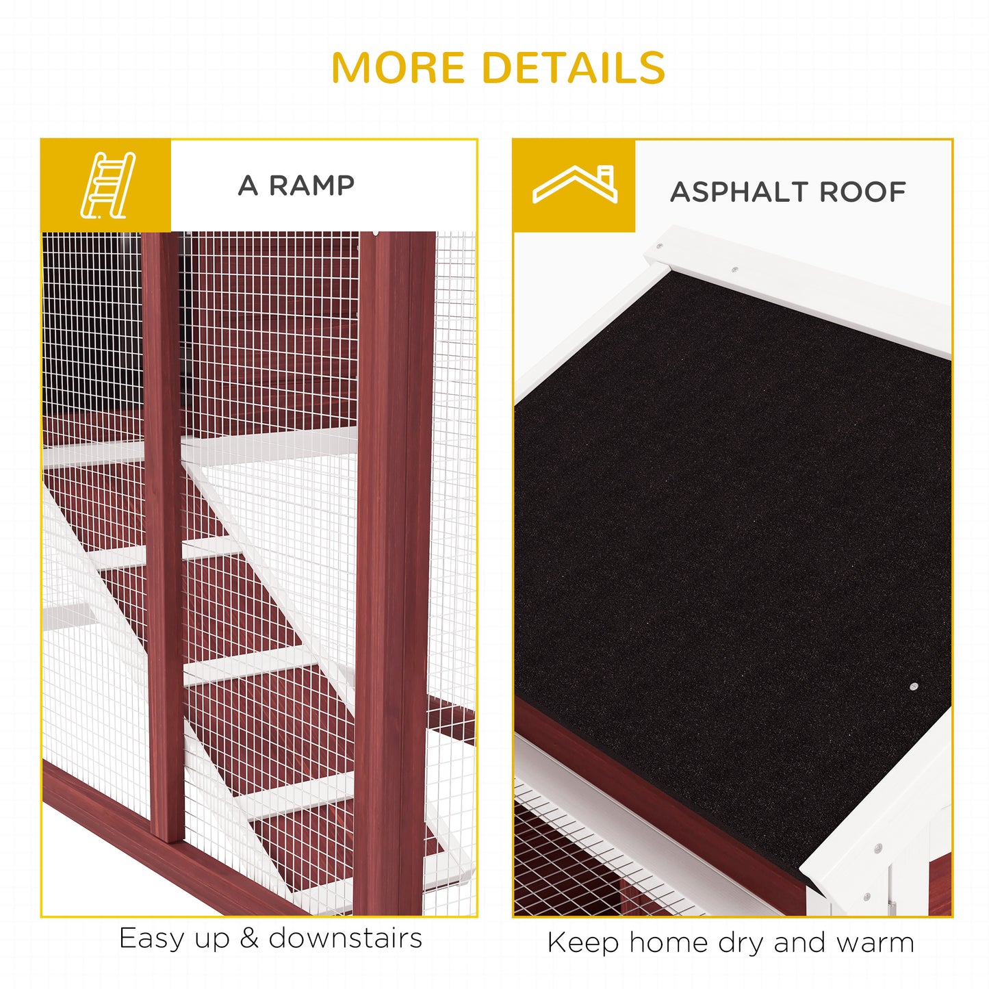 Wooden Rabbit Hutch with Waterproof Asphalt Roof & Removable Tray - Large Outdoor Pet Cage
