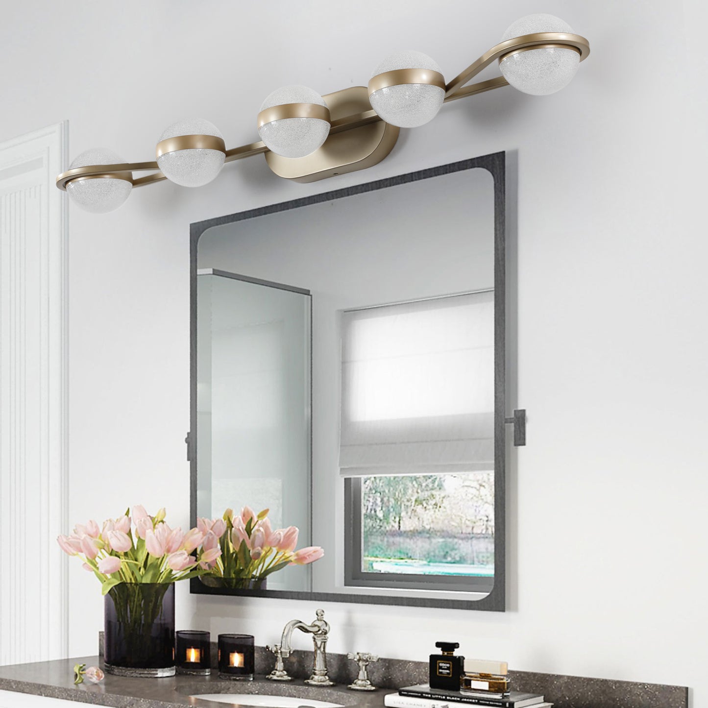 Modern Bathroom Vanity Light Fixture - 5 Bulb Crystal Shades