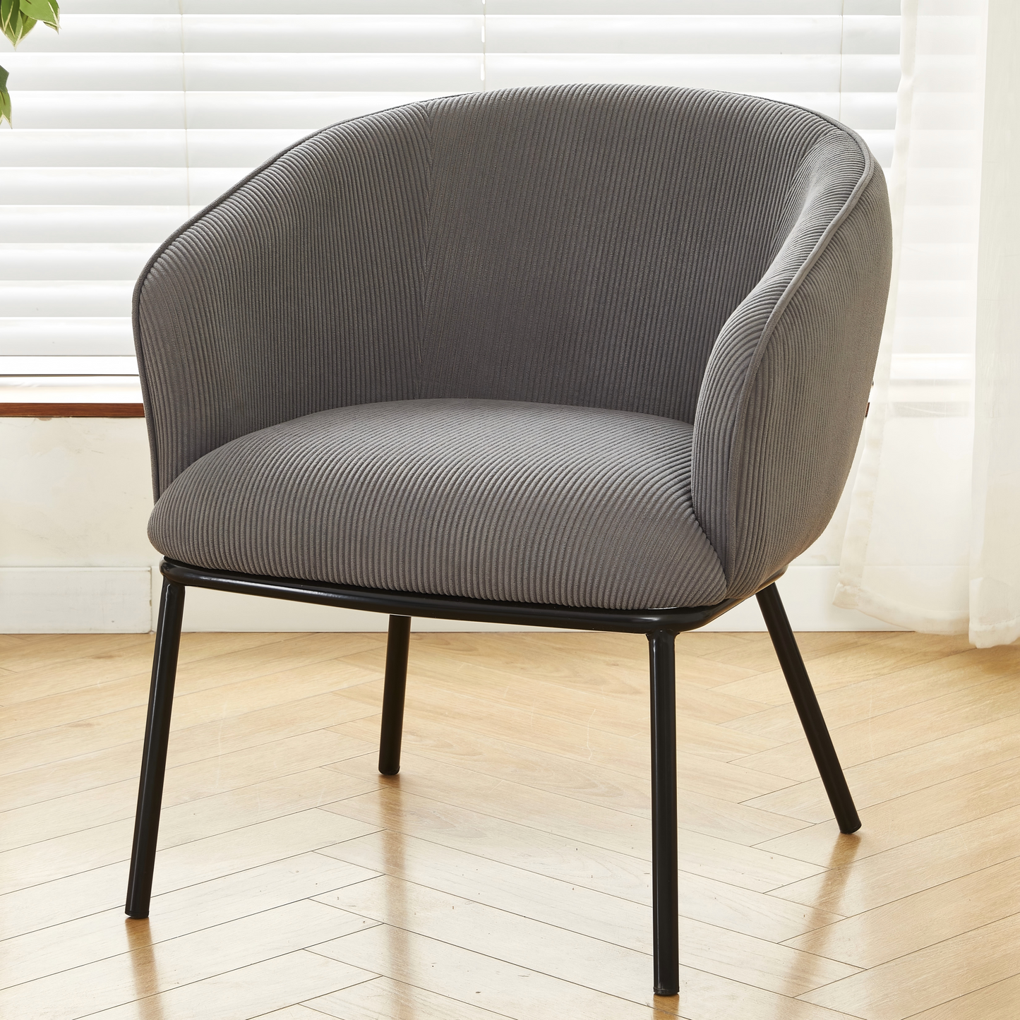 Modern Corduroy Accent Chair, Upholstered Armchair With Metal Legs,