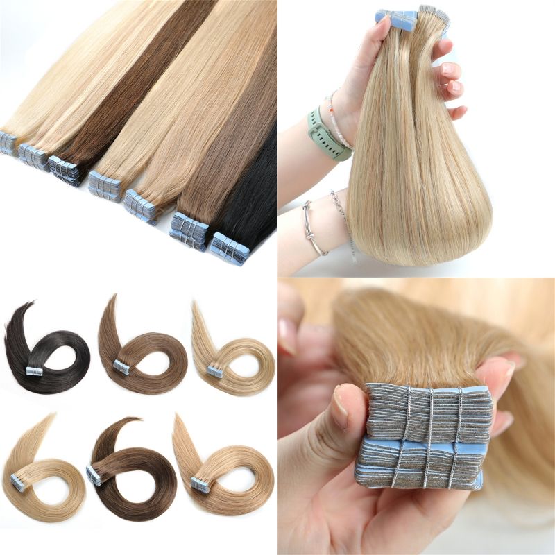 Platinum Blonde Straight Human Hair Tape In Extensions - Seamless Weft