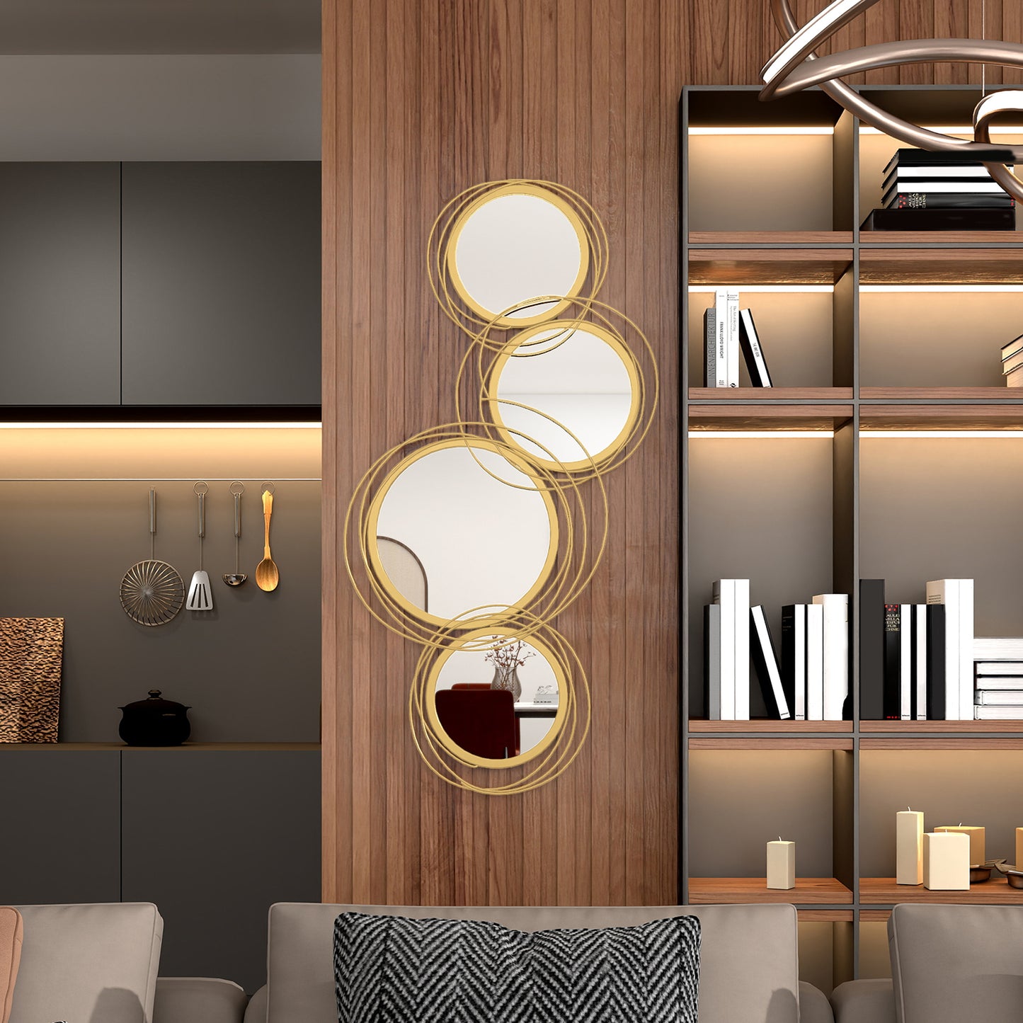 42.25" Round Wall Mirror with Asymmetrical Metal Frame - Gold