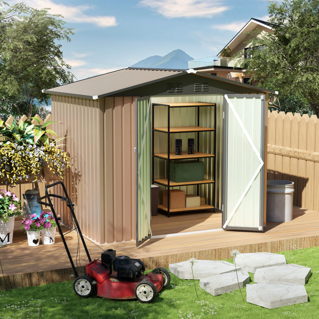 5FT x 3FT Metal Garden Storage Shed - Grey Outdoor Tool House with Lockable Doors