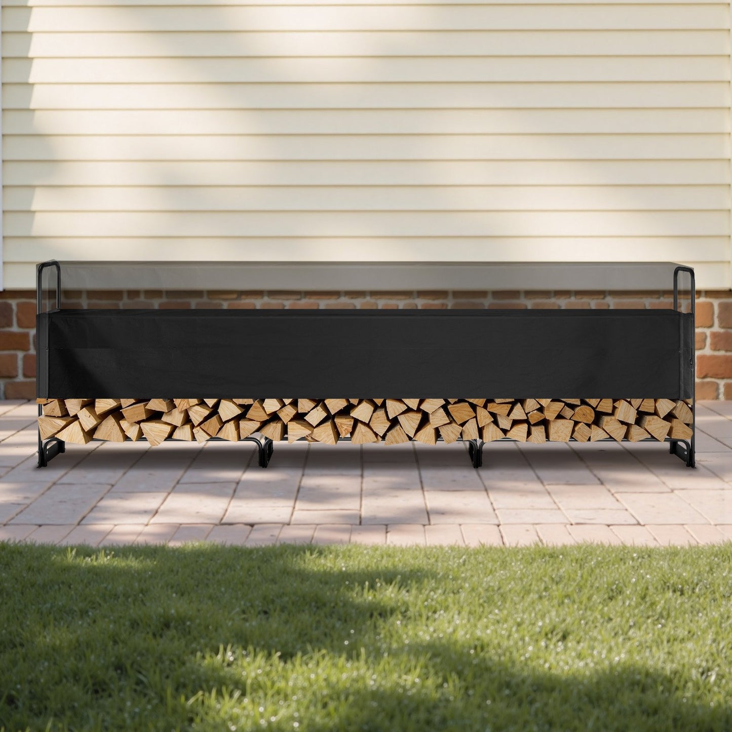 Heavy Duty Firewood Rack with Cover - 12.7FT Outdoor Log Storage for Patio & Fireplace