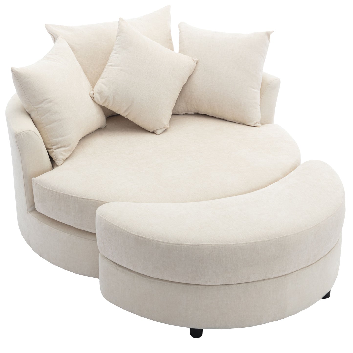 360° Swivel Accent Barrel Chair with Storage Ottoman & 4 Pillows - Cream