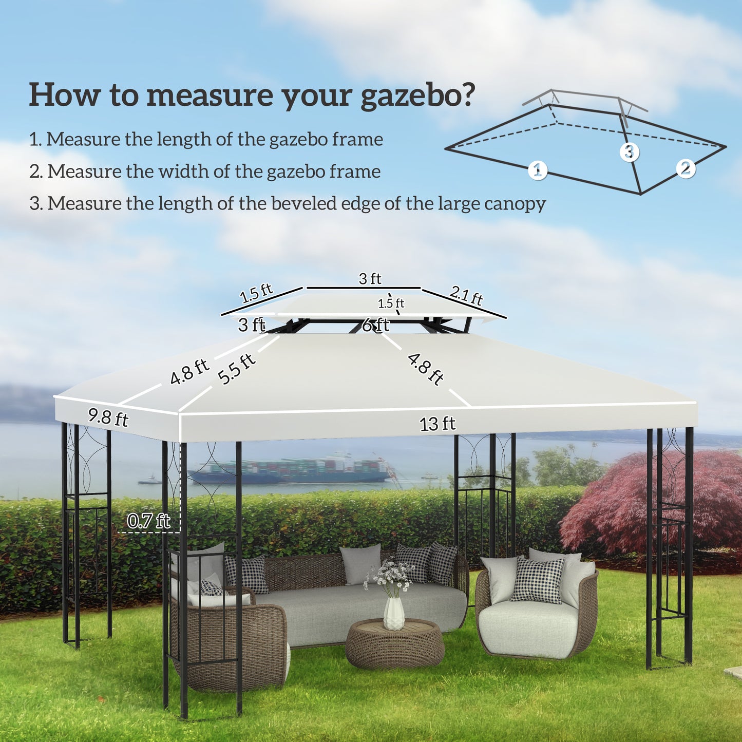 Replacement Canopy for 10x13 Gazebo Model 84C-101 - Charcoal