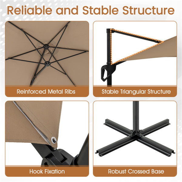 9x8.2FT Cantilever Patio Umbrella - Double-Tier Vented Canopy, Brown