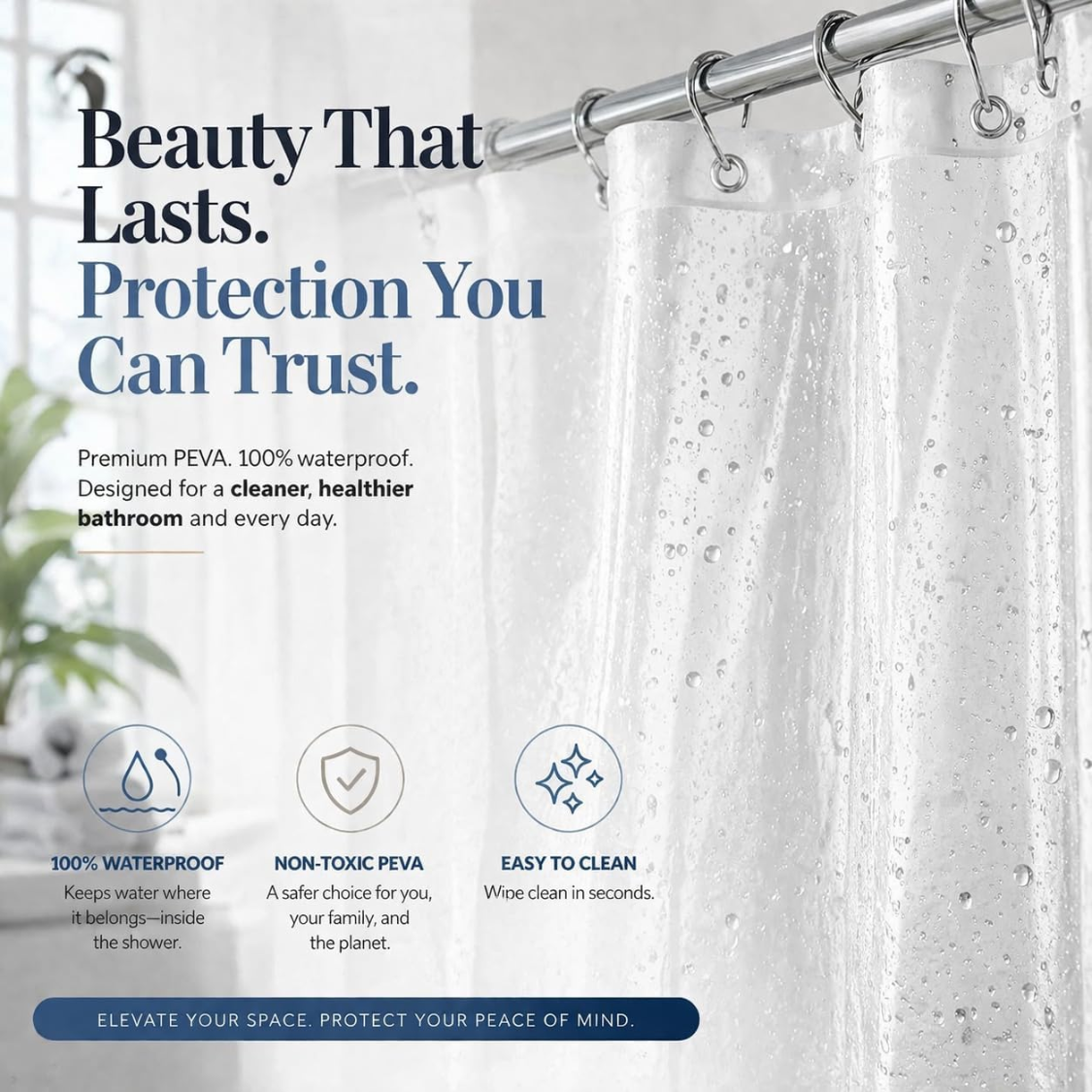 Crystal Clear PEVA Shower Curtain Liner - Waterproof & Odor-Free