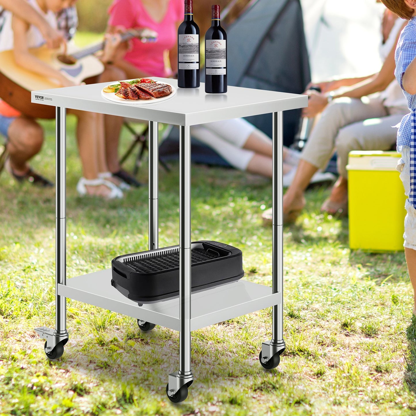 Heavy Duty Stainless Steel Work Table with Adjustable Height - 24x30x38 Inch