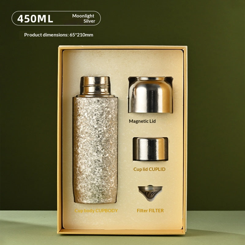 Insulated Titanium Water Bottle with Magnetic Lid - Double Wall, 450ml