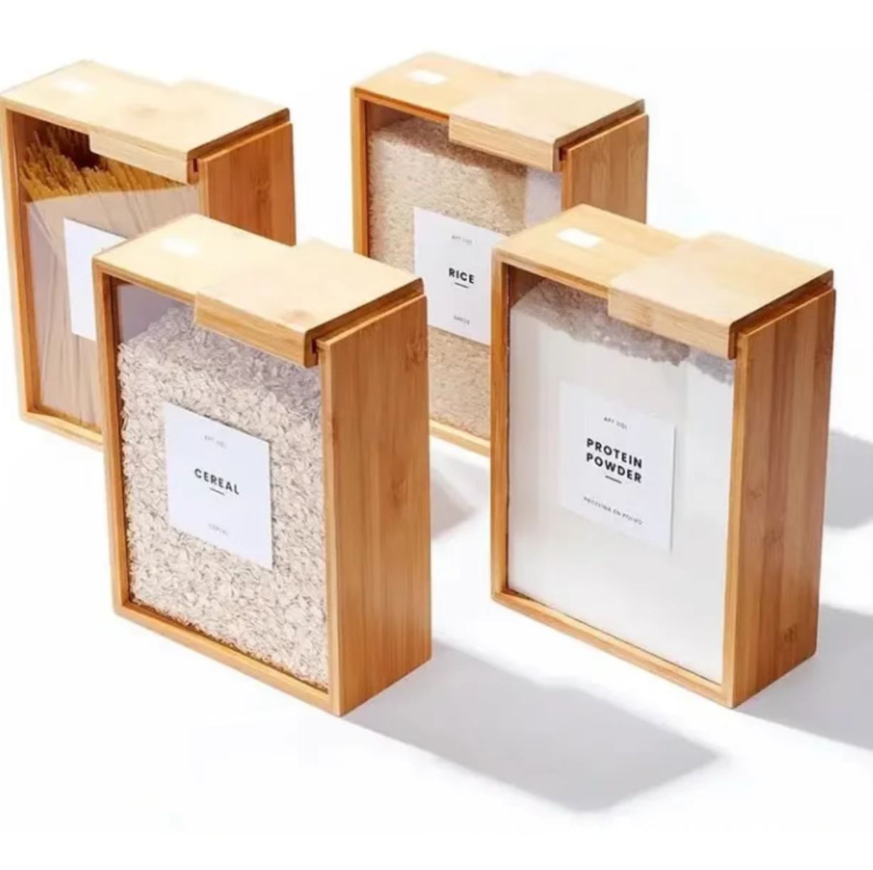 Bamboo Grain Storage Box with Sliding Cover - Modern Home Organization