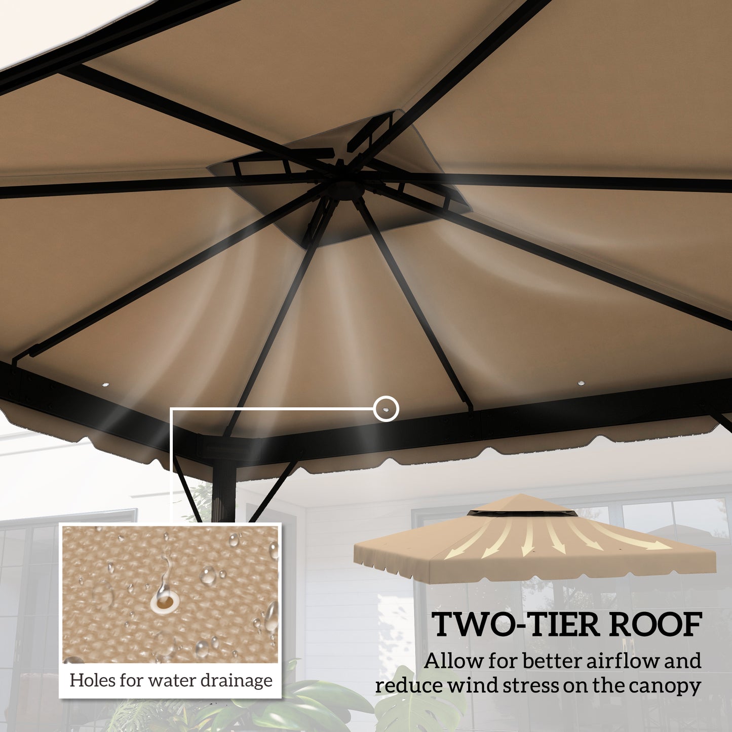 10x10 Gazebo Replacement Canopy - Khaki, Model 84C-051/84C-269