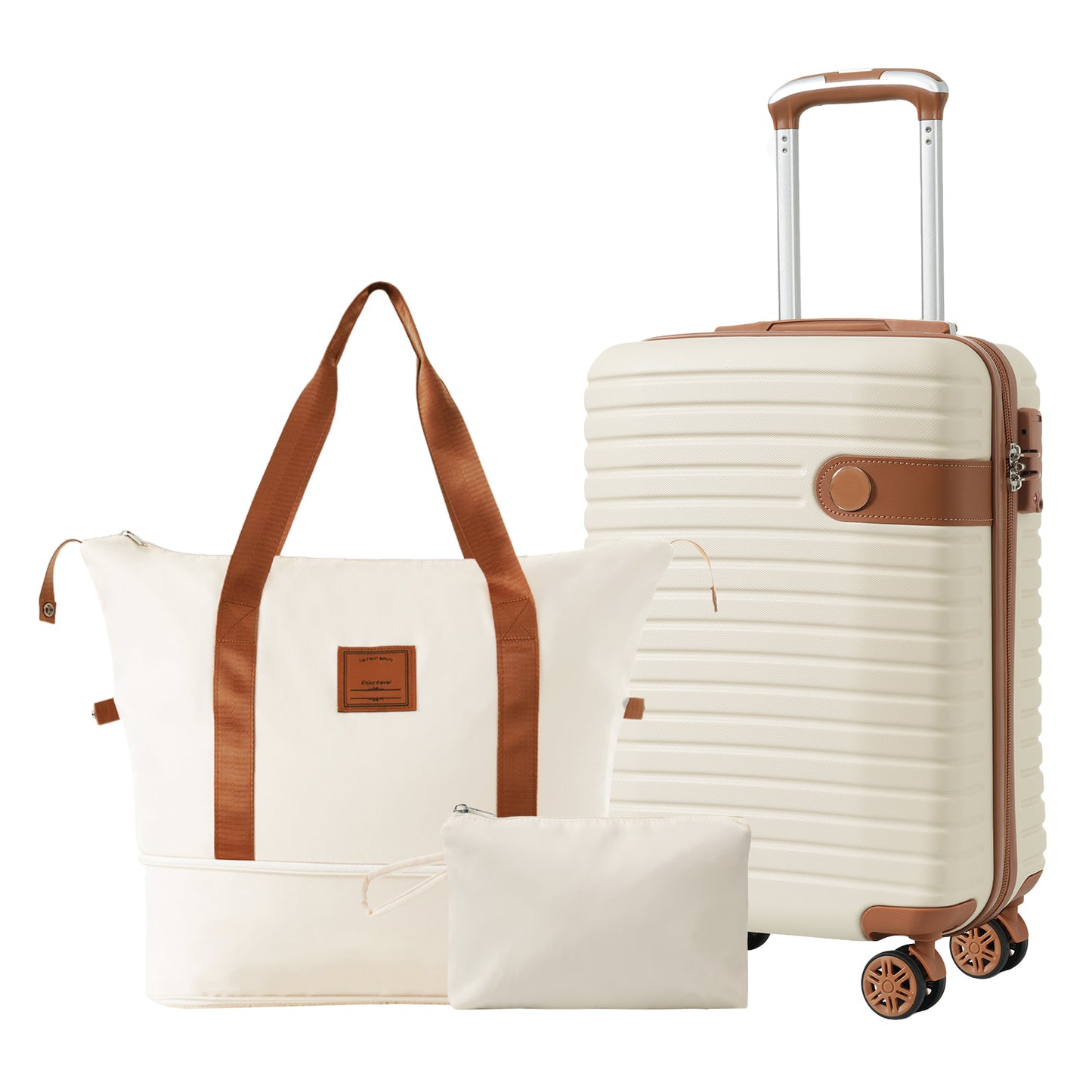 3-Piece Carry-On Luggage Set - 20-Inch Cream Hardshell Suitcase