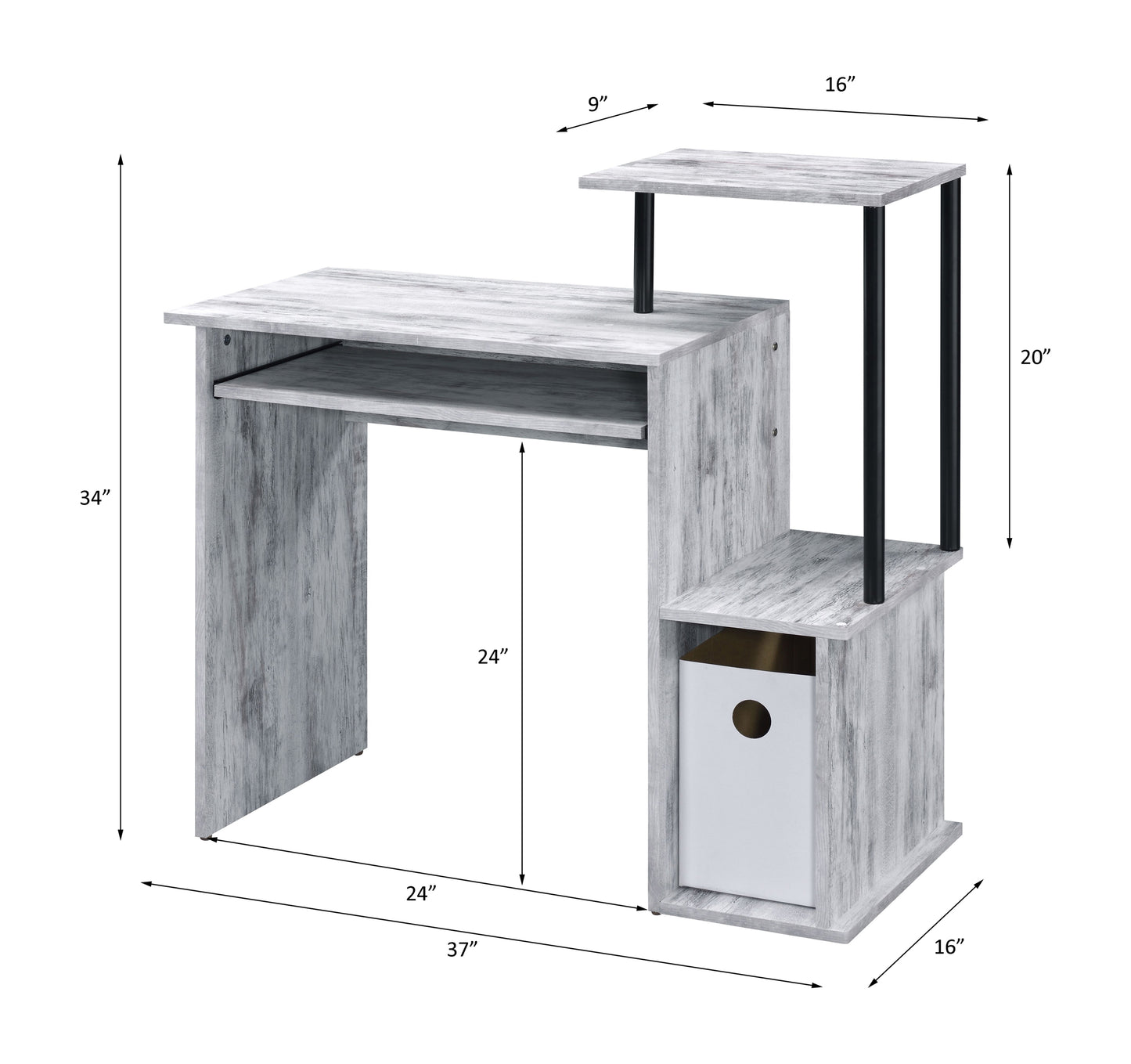 Antique White & Black Finish Computer Desk with Storage